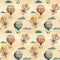 Steampunk vintage seamless pattern with air balloons, clouds, keys, wings