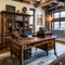 Steampunk Workshop: A steampunk-inspired home office with exposed gears, vintage industrial decor, and an antique writing desk f