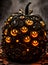 Steampunkstyle hyperrealistic dark pumpkin with duotone colors.