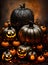 Steampunkstyle hyperrealistic dark pumpkin with duotone colors.