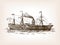 Steamship sketch style vector illustration