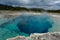 Steamy blue post-volcanic pool in Yellowstone