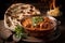 steamy bowl of chicken tikka masala, topped with fresh cilantro and served with warm naan