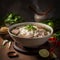 Steamy Close-Up of Vietnamese Pho Noodle Soup with Beef or Chicken