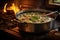 steamy pot of clam chowder on a stove