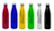 Steel or aluminium thermo water bottles. Red, blue, green, yellow, black and aluminum reusable metal bottle