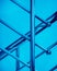 Steel aluminum metal iron handrail of staircase in blue background