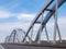 Steel arches of the combined road and railroad bridge