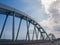 Steel arches of the combined road and railroad bridge