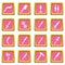 Steel arms items icons set pink square vector