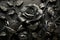 Steel black roses background. Modern decorative wrought iron elements of metal gates, metal flowers