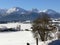 Steel blue sky over winter landscape in southern Germany