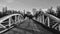 Steel bridge crossing in black and white. Abstract monochrome shadows and shilouette photography