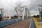 Steel bridge and double water barrier in the river Hollandsche IJssel