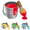 The steel bucket with paint and brush