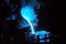 Steel casting process toned blue for magic potion or chemical or biohazard or radioactive waste illustration