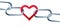 Steel chain is linked together by a red heart shaped link