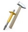 Steel chisel with rubber safety sleeve and large hammer with wooden handle