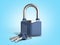 Steel clasic lock with keys 3d render on blue gradient