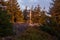 Steel cross on the top of the mountain Vtacnik during sunrise, Slovakia