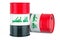 Steel drum, barrel with Iraqi flag, 3D rendering