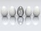 Steel egg in a row of the white eggs. 3D.