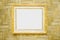 Steel gold picture frame decorative hanging on wood woven wall background