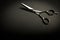 Steel hairdressing scissors on black background