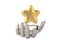 Steel hand and gold star,3D illustration.