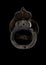 Steel handcuffs of police special equipment, fetters on a black background.