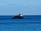 Steel Hulled Fishing Trawler Anchored in Gulf of Corinth Bay, Greece