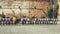 Steel kegs of beer in factory yard panoramic view