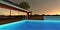 Steel ladder to the pool on the rooftop of the contemporary upscale villa at predawn time under the night starry sky. 3d rendering