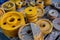 Steel large yellow pulleys