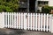 Steel low white classic gate aluminum portal with blades of suburban house garden access