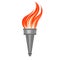 Steel metallic torch with flame in vintage style. Symbol of sport and victory in retro graphic manner