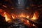 Steel mill interior, fire burn inside foundry of metallurgical plant