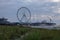 Steel Pier ferris wheel and other amusements on the beach at Atlantic City