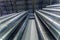 Steel pipes, parts for construction of ducts of industrial air condition system in warehouse. Bottom view