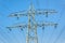 Steel power pylon and high voltage lines