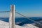 Steel railing tube with a chain, top of path to snezka from pink mountain, krkonose mountain, winter morning