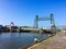 Steel railway lift King`s Dock Bridge Koningshavenbrug or The Lift De Hef in Rotterdam, Netherlands