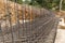 Steel reinforce in concrete.Steel grid on the construction site. Construction of a road bridge in the countryside in the Czech