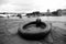 Steel ring for mooring on the waterfront of the River Seine in Paris.