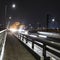 Steel road bridge at night. Motion blur. Seoul highway at night, South Korea