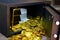 Steel safes box full of coins stack and gold