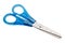 Steel scissors for the left-hander with blue plastic handles, on a white background