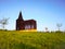 Steel see-through church in Borgloon Hesbaye, Belgium, known as the art project Reading between the lines on a sunny day