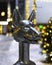 Steel statue in the form of a wolf\'s head