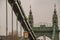 The steel structure of the Hammersmith Bridge in the west side of London The first suspension bridge that crossed the River Thames